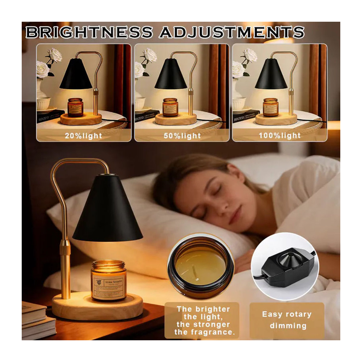 RUNTOIN Moderne Kerzenerwärmer-Lampe aus Holz in Schwarz, dimmbar und verstellbar als Tischlampe - Bild 4