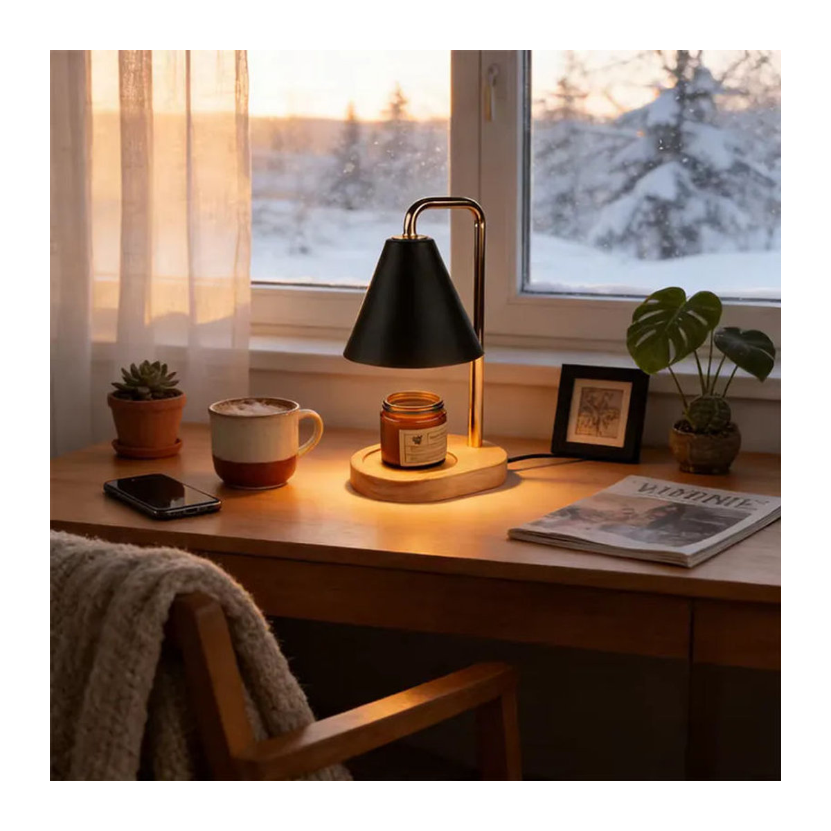 RUNTOIN Moderne Kerzenerwärmer-Lampe aus Holz in Schwarz, dimmbar und verstellbar als Tischlampe - Bild 5