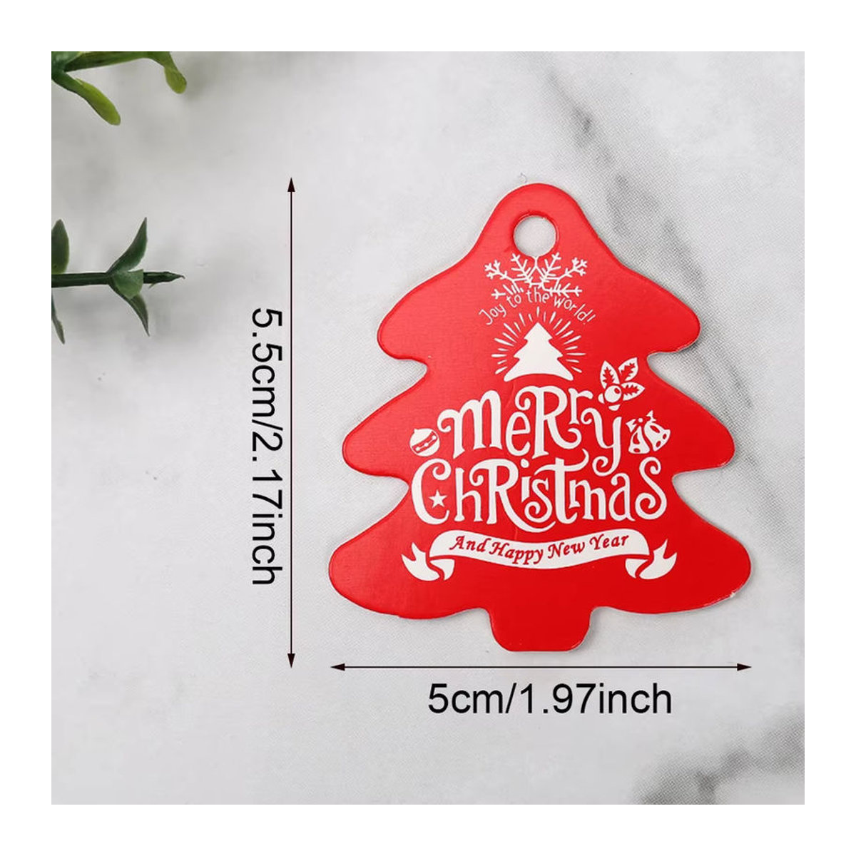 Runtow 100 Stück Weihnachtsbaum Anhänger aus Papier mit Frohe Weihnachten Schriftzug in Mehrfarbig als Hängeornament und Geschenkanhänger - Bild 6
