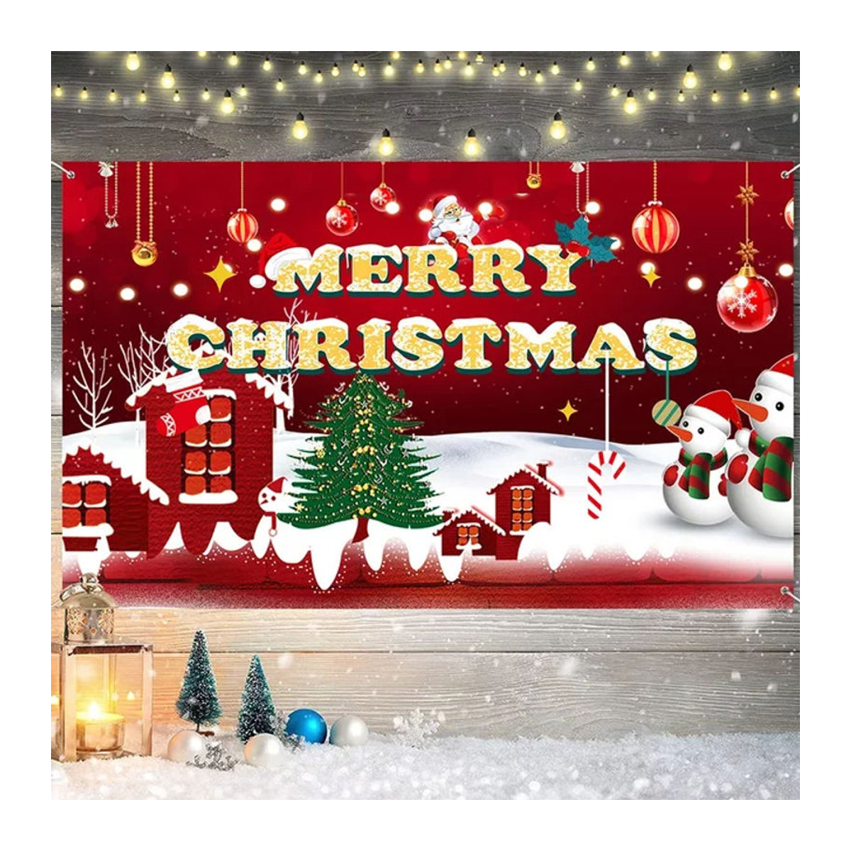 Runtow Frohe Weihnachten und Neujahr Banner Dekoration in Rot aus Textil für hängende Party Ornamente - Bild 1