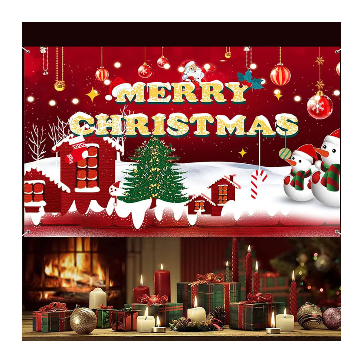 Runtow Frohe Weihnachten und Neujahr Banner Dekoration in Rot aus Textil für hängende Party Ornamente - Bild 2