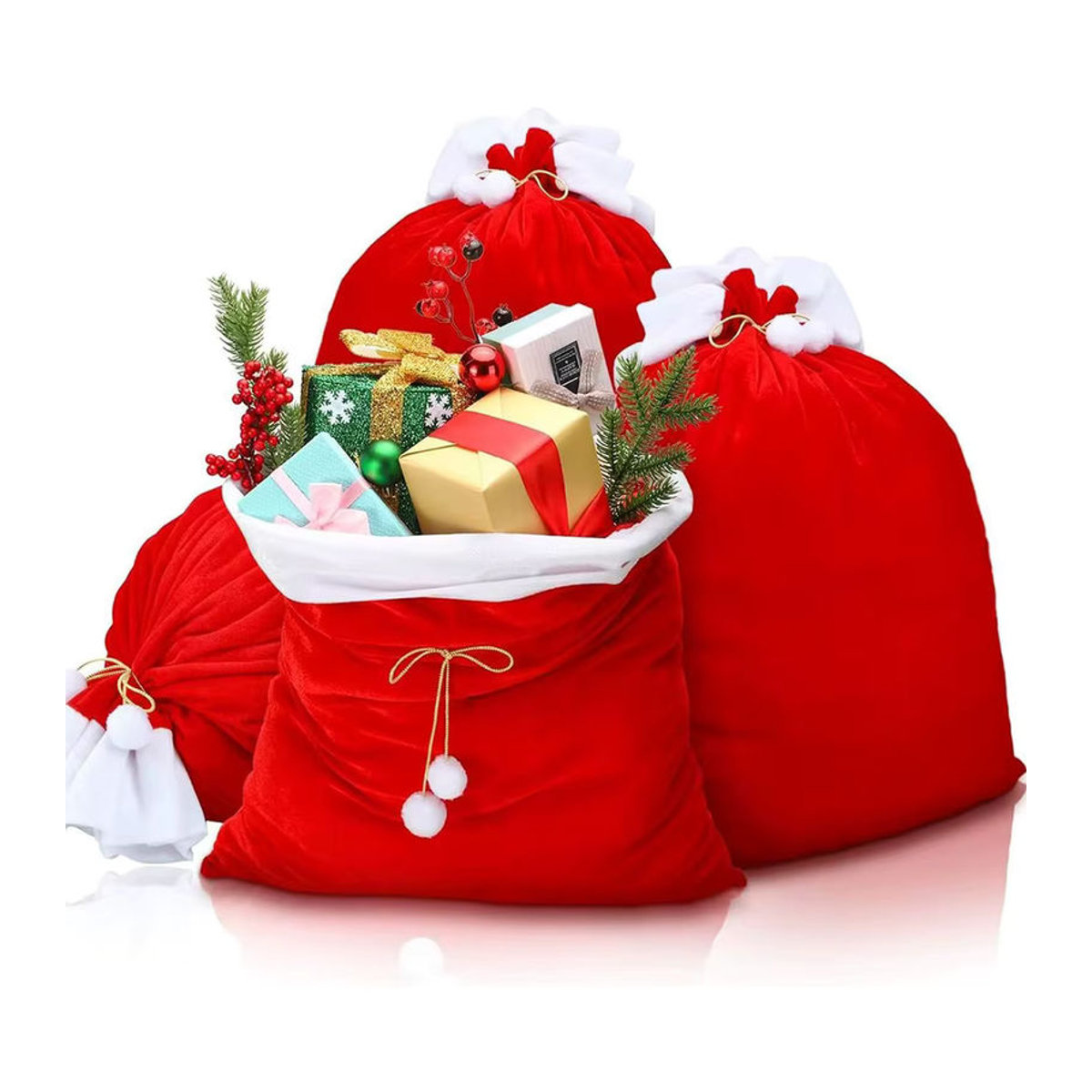 Runtow Weihnachtsgeschenktüte aus rotem Samt mit Kordelzug zur Weihnachtsdekoration - Bild 3
