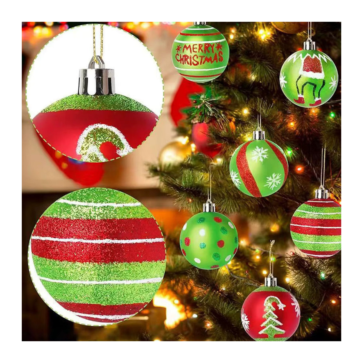 Runtowo 12 Stück Weihnachtskugeln mehrfarbig mit Schriftzug als Hängeornament für den Weihnachtsbaum, Durchmesser: 6 cm - Bild 2