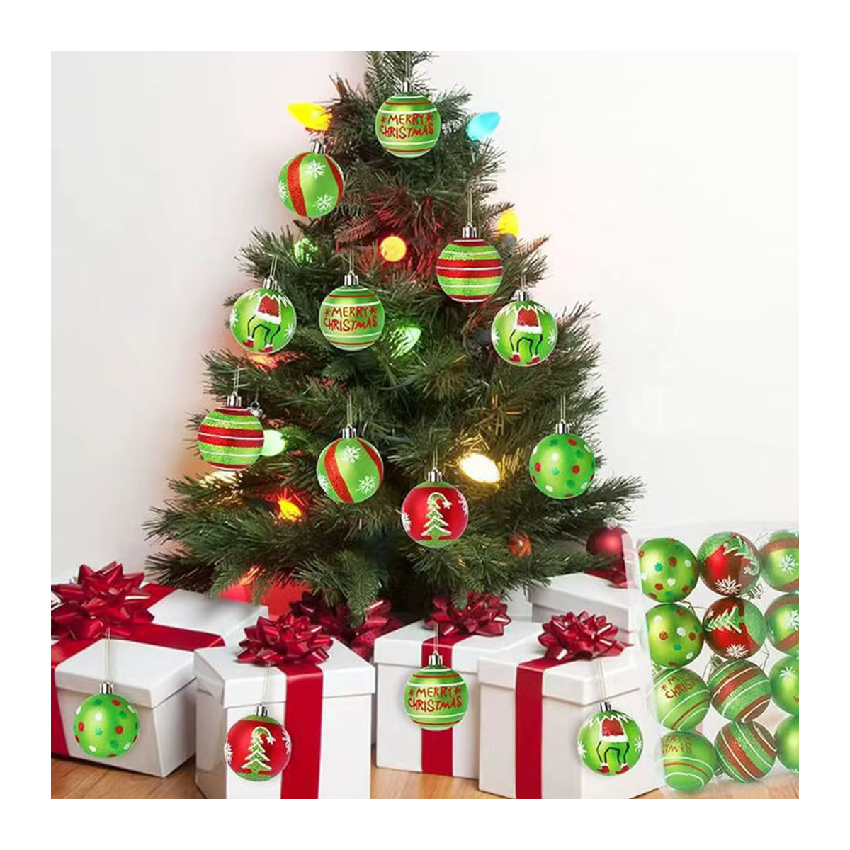 Runtowo 12 Stück Weihnachtskugeln mehrfarbig mit Schriftzug als Hängeornament für den Weihnachtsbaum, Durchmesser: 6 cm - Bild 4