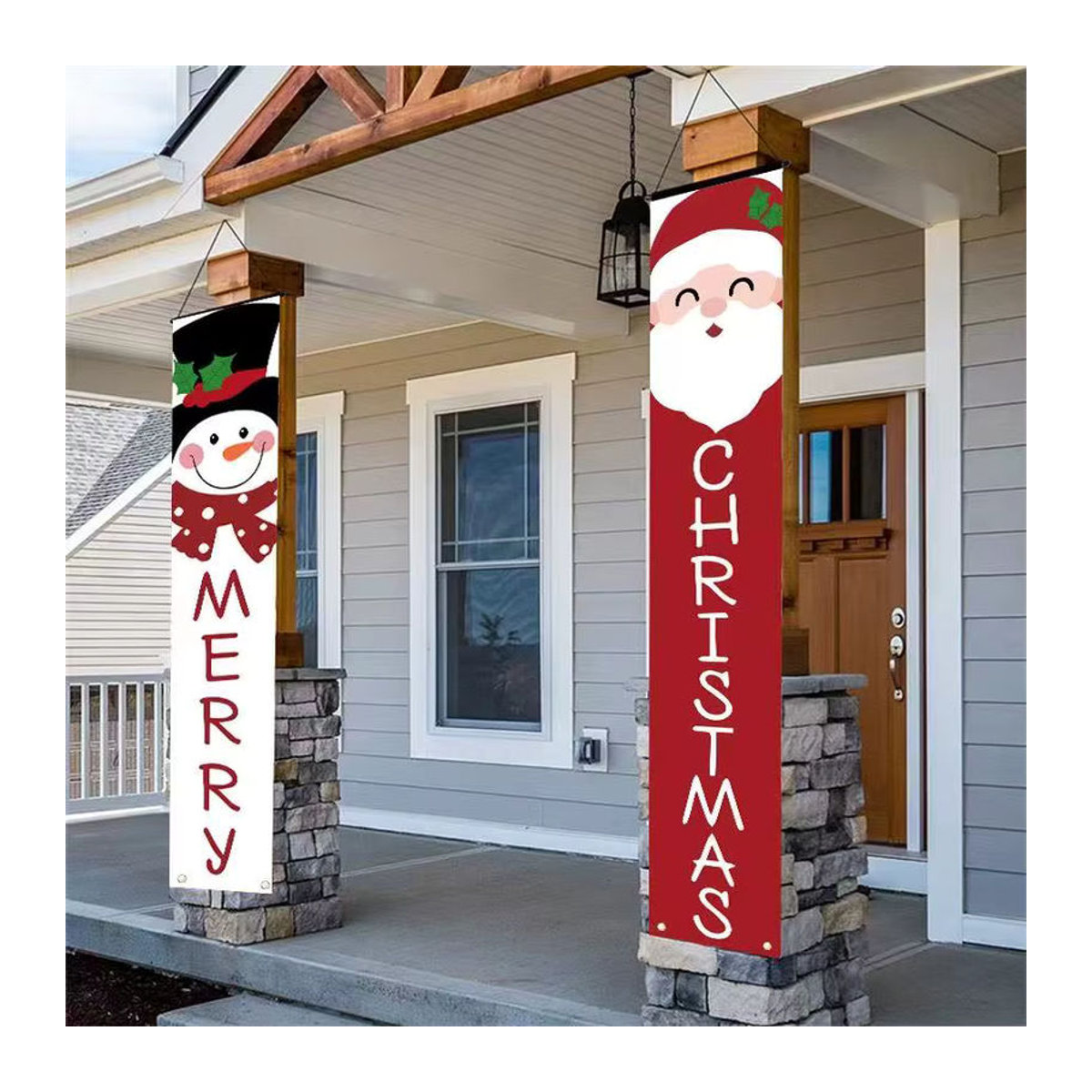 Runtowo 2 Stück Weihnachtsmann und Schneemann Türbanner aus Textil, mehrfarbig, B: 30 cm, H: 180 cm - Bild 2