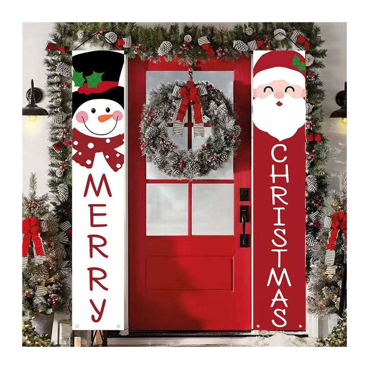 Runtowo 2 Stück Weihnachtsmann und Schneemann Türbanner aus Textil, mehrfarbig, B: 30 cm, H: 180 cm - Bild 3