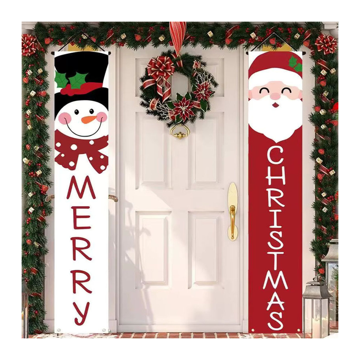 Runtowo 2 Stück Weihnachtsmann und Schneemann Türbanner aus Textil, mehrfarbig, B: 30 cm, H: 180 cm - Bild 4