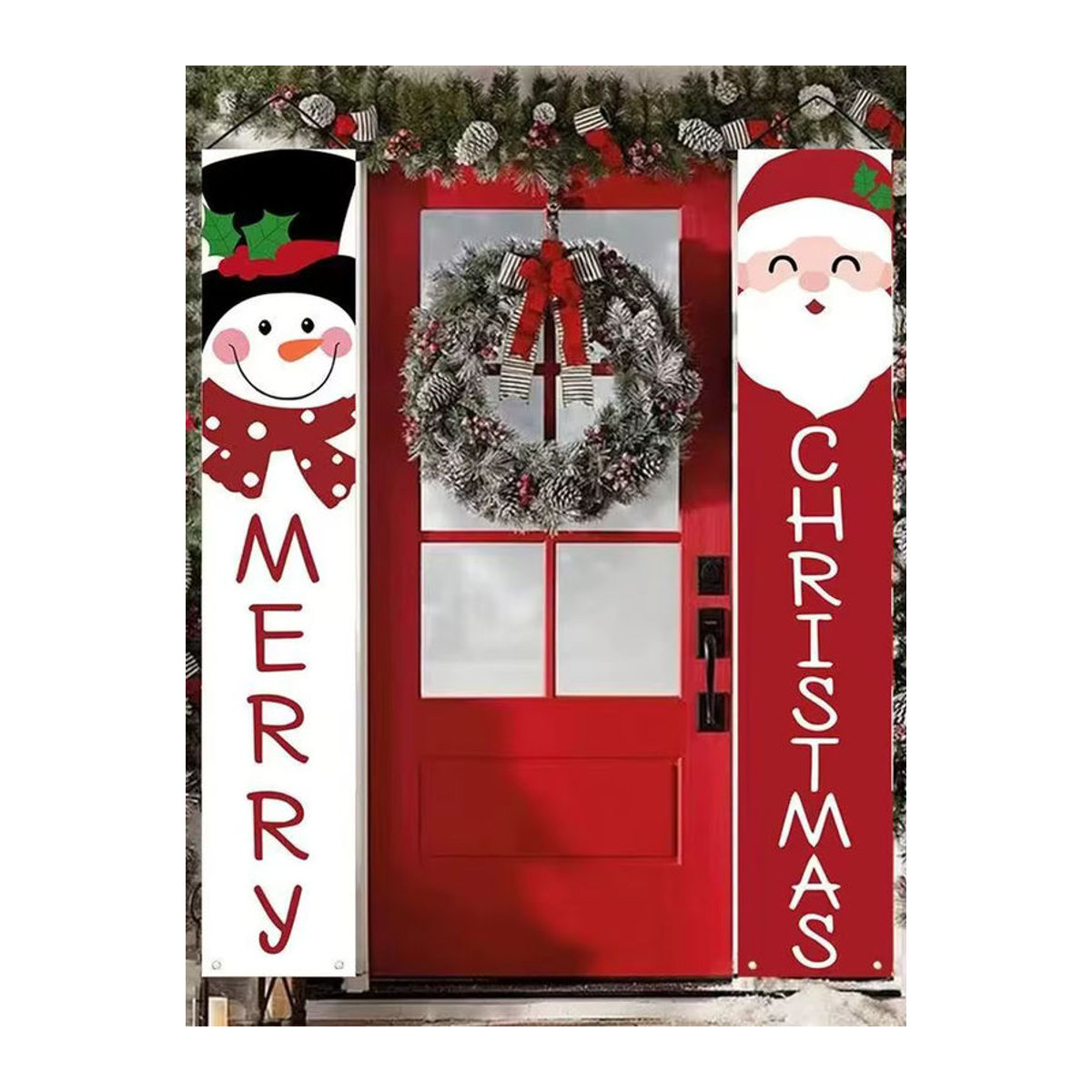 Runtowo 2 Stück Weihnachtsmann und Schneemann Türbanner aus Textil, mehrfarbig, B: 30 cm, H: 180 cm - Bild 6