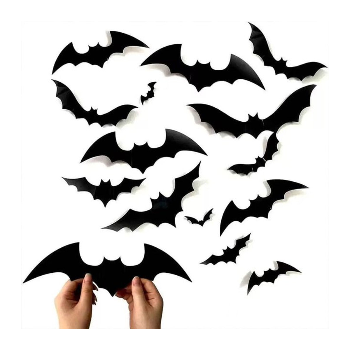 Runtowo 48 Stück Halloween Fledermaus-Aufkleber, stereoskopische schwarze 3D-Wandaufkleber für Party und Geisterhaus-Dekoration - Bild 1