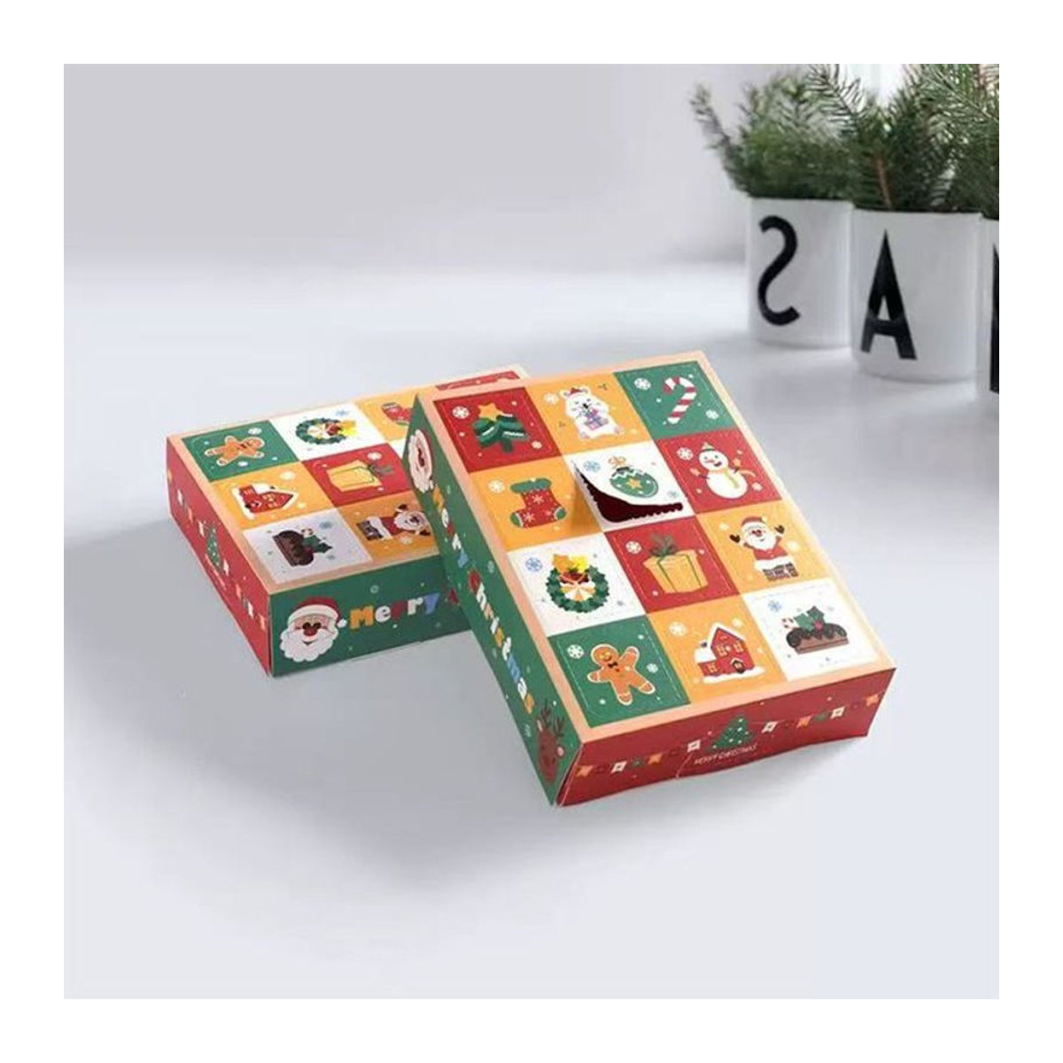 Runtowo 5er Set Adventskalender Boxen aus Papier mit 12 Gittern, mehrfarbig und floral gestaltet - Bild 1