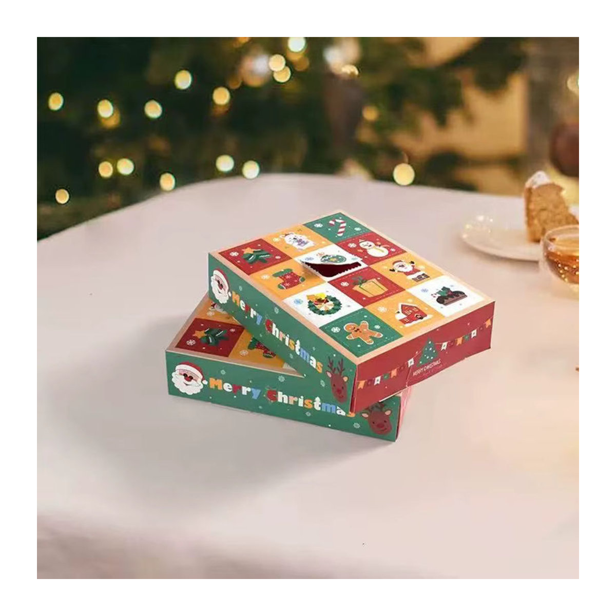 Runtowo 5er Set Adventskalender Boxen aus Papier mit 12 Gittern, mehrfarbig und floral gestaltet - Bild 2