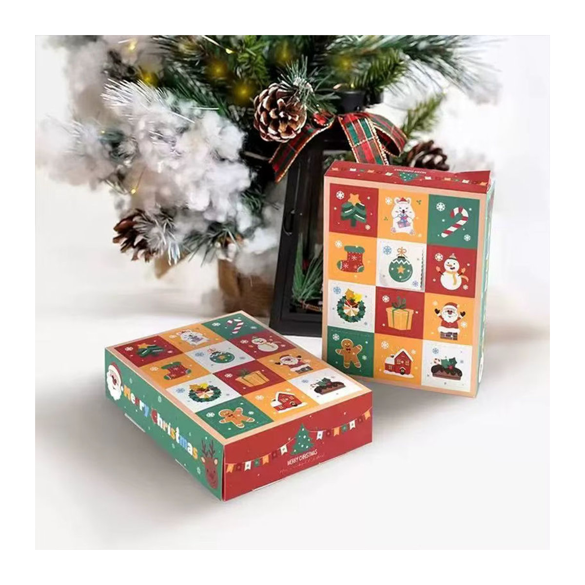 Runtowo 5er Set Adventskalender Boxen aus Papier mit 12 Gittern, mehrfarbig und floral gestaltet - Bild 3