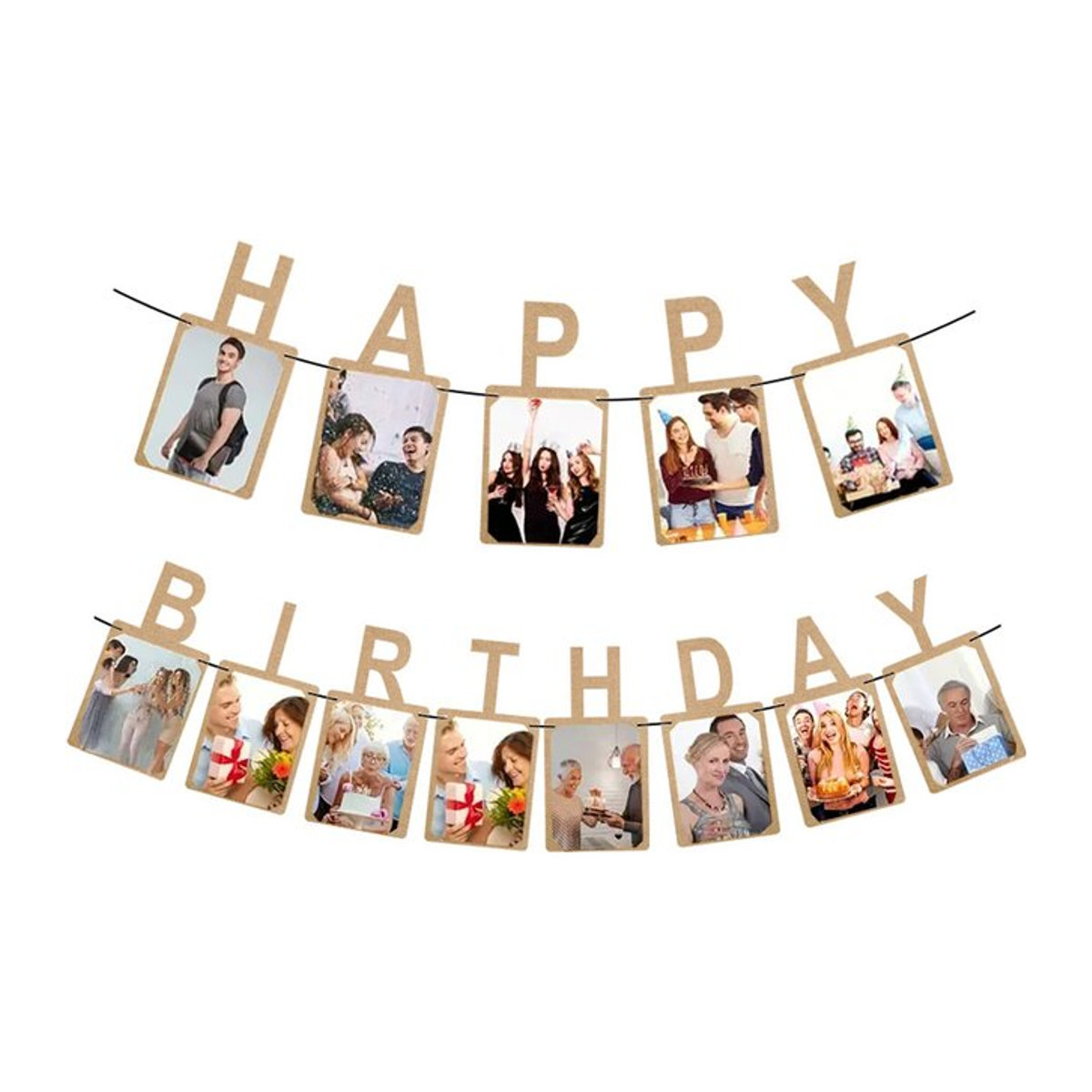 Runtowo Happy Birthday Fotobanner aus Papier in Beige als hängende Geburtstagsparty-Dekoration - Bild 1