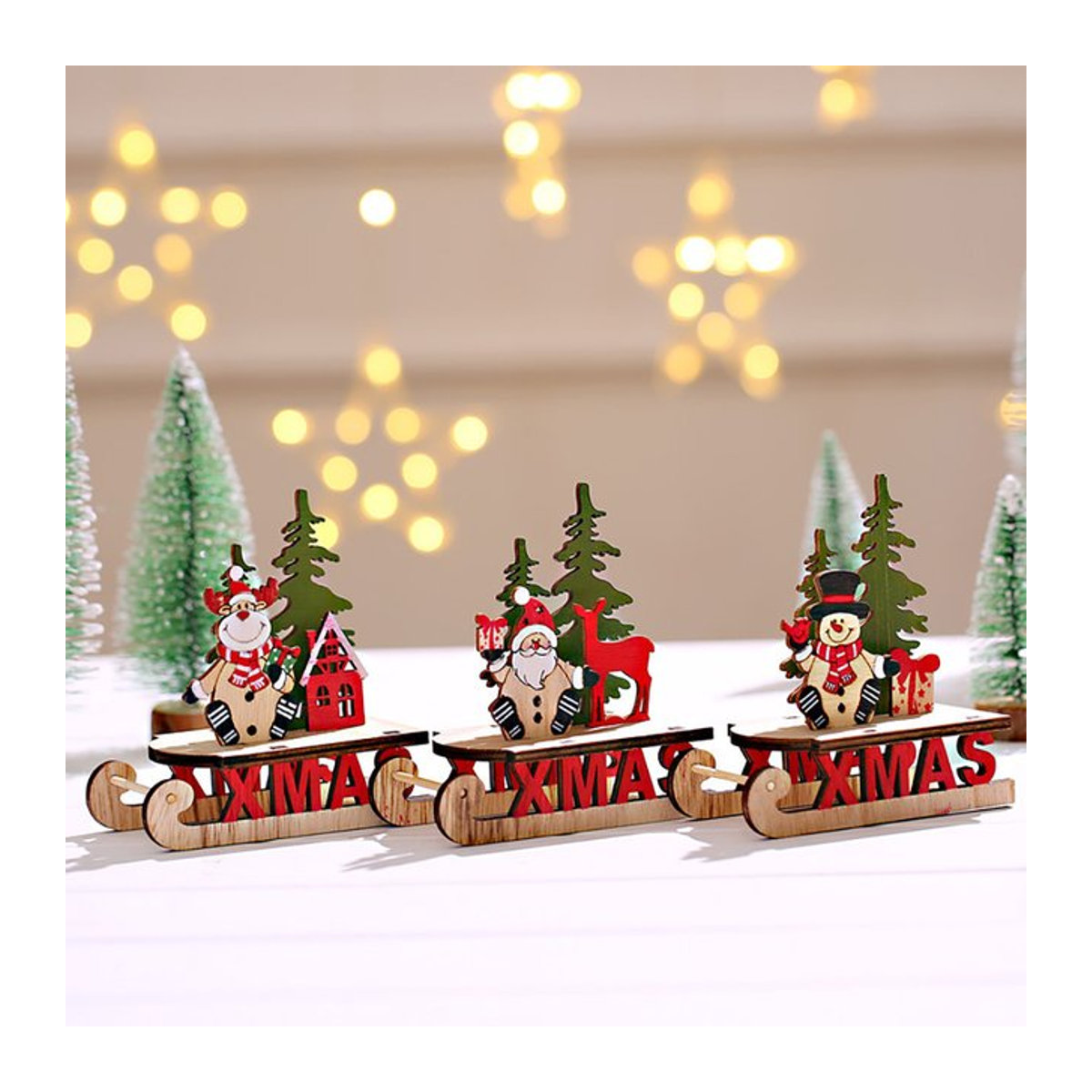 Runtowo Weihnachts-Holzschlitten als DIY-Dekoration für Zuhause in Landhaus-Optik, mehrfarbig - Bild 1
