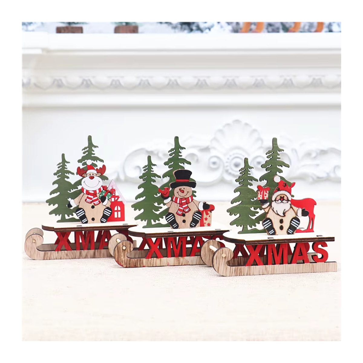 Runtowo Weihnachts-Holzschlitten als DIY-Dekoration für Zuhause in Landhaus-Optik, mehrfarbig - Bild 2