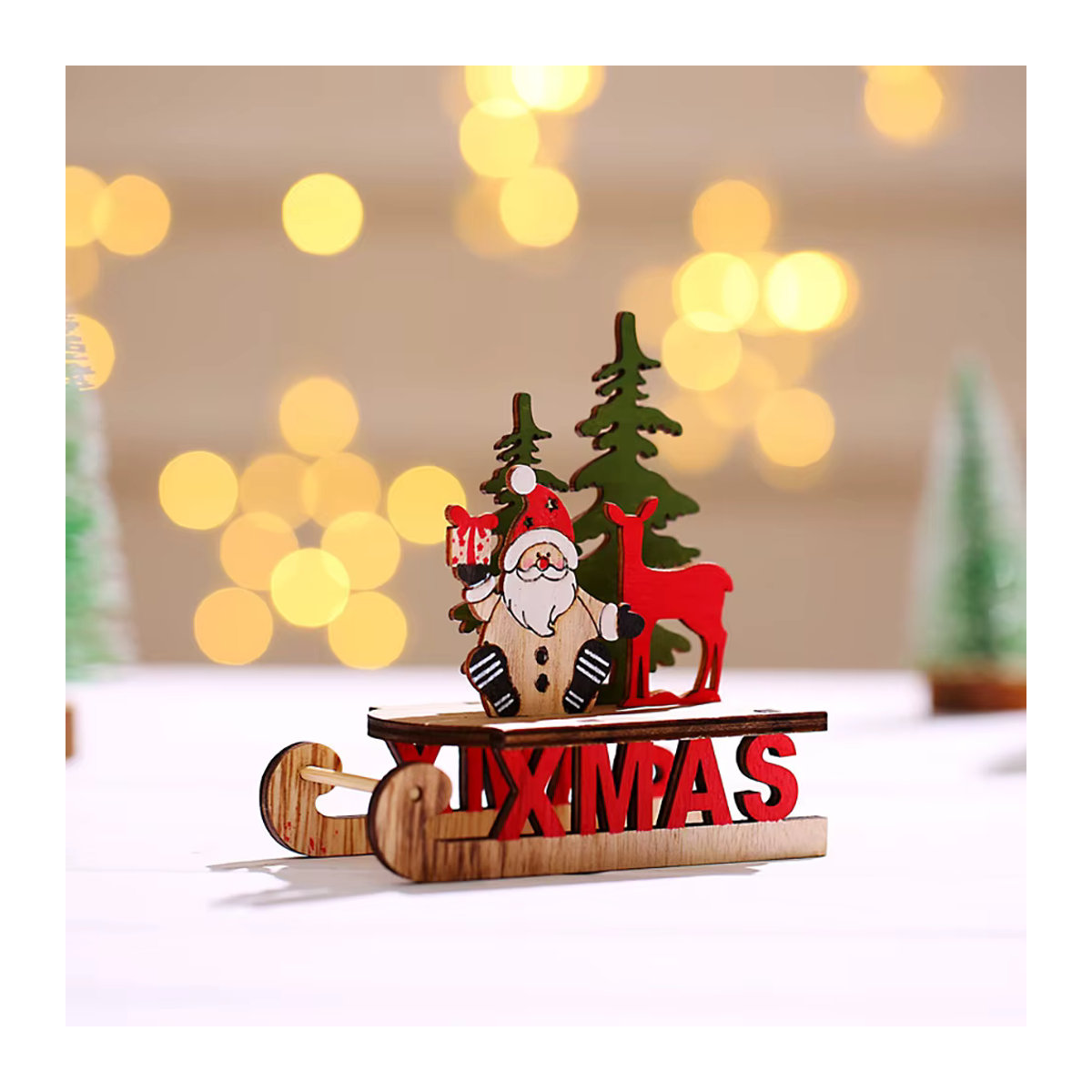 Runtowo Weihnachts-Holzschlitten als DIY-Dekoration für Zuhause in Landhaus-Optik, mehrfarbig - Bild 3