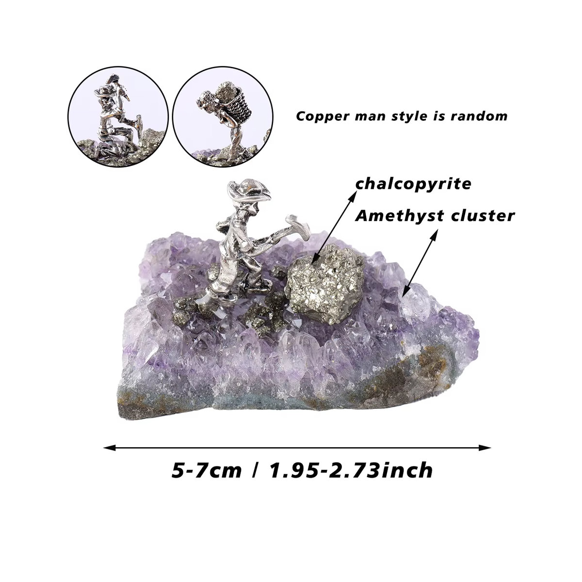 Runyangshi Amethyst Cluster mit Chalkopyrit als natürlicher Kristallstein in Lila zur Tischdekoration - Bild 2
