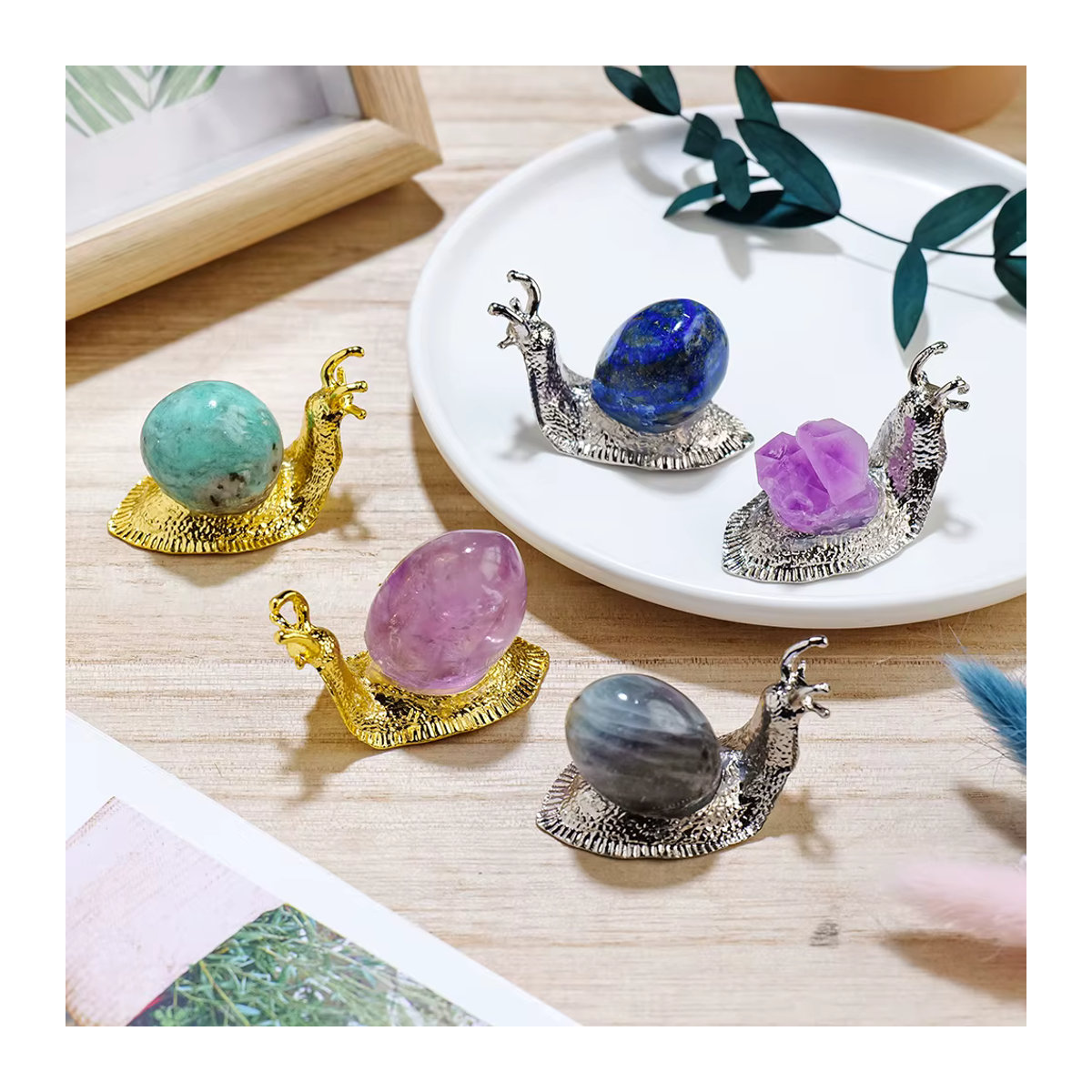 Runyangshi Amethyst Schnecke aus Naturstein in Lila und Mehrfarbig als dekoratives Heilkristall-Ornament - Bild 5