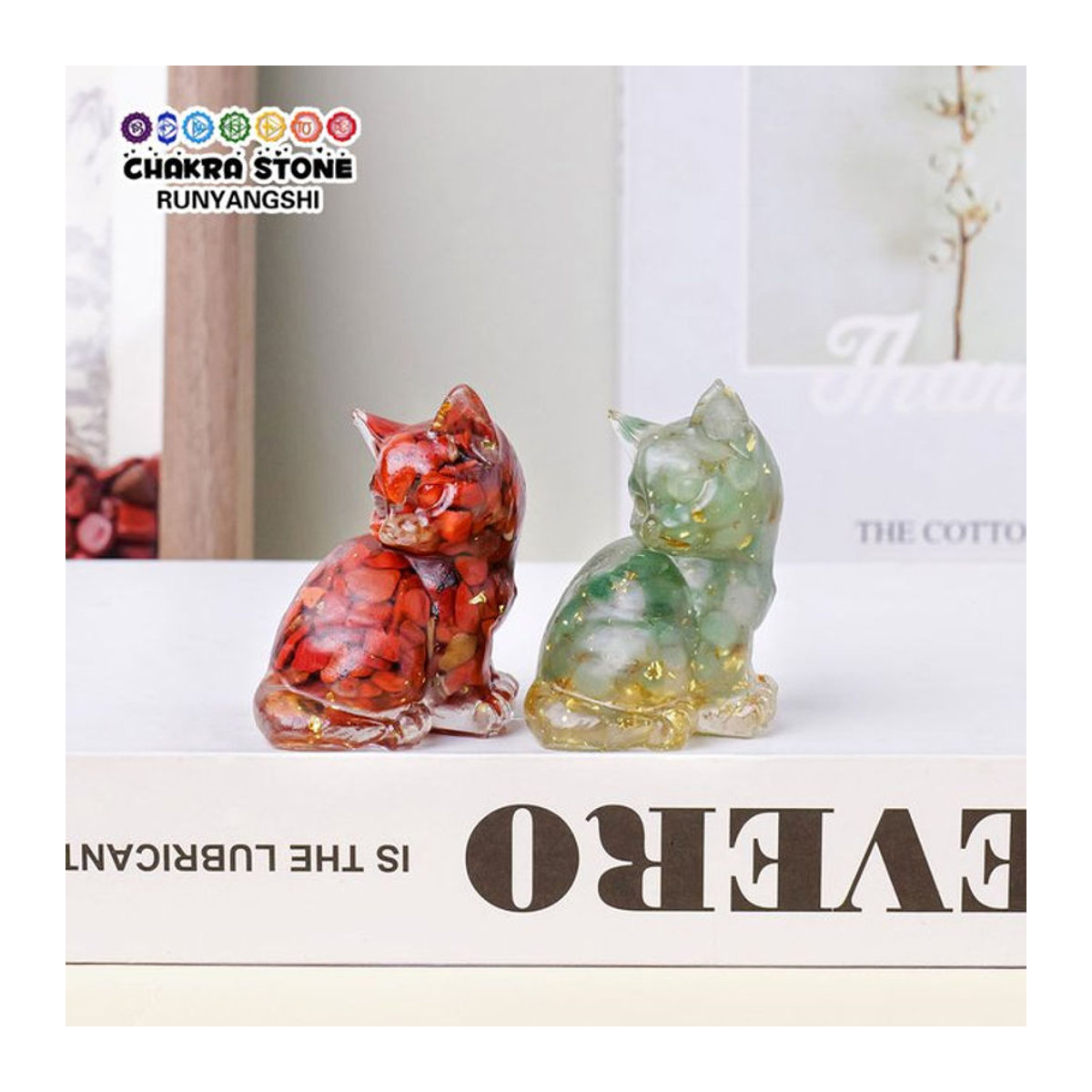 Runyangshi Dekoration Katze aus Kunstharz in Rot und Mehrfarbig als Tier-Deko für Wohnkultur und Geschenke - Bild 1