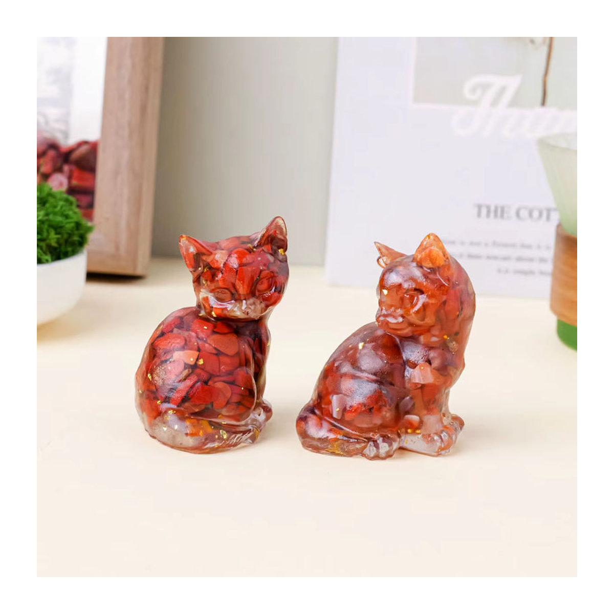 Runyangshi Dekoration Katze aus Kunstharz in Rot und Mehrfarbig als Tier-Deko für Wohnkultur und Geschenke - Bild 3