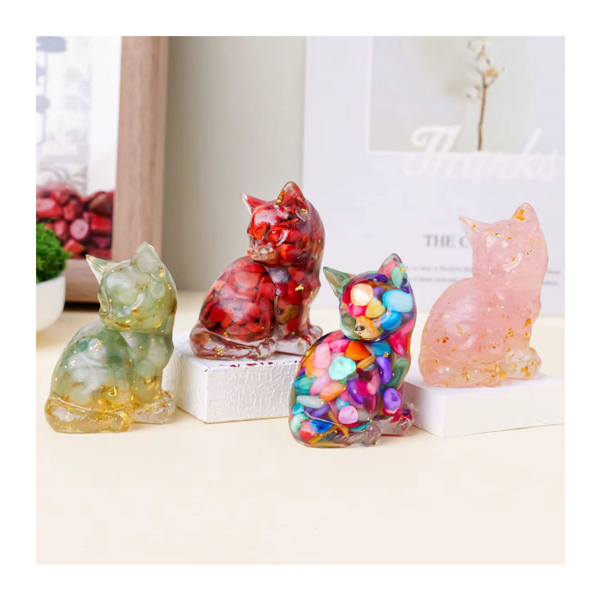 Runyangshi Dekoration Katze aus Kunstharz in Rot und Mehrfarbig als Tier-Deko für Wohnkultur und Geschenke - Bild 4