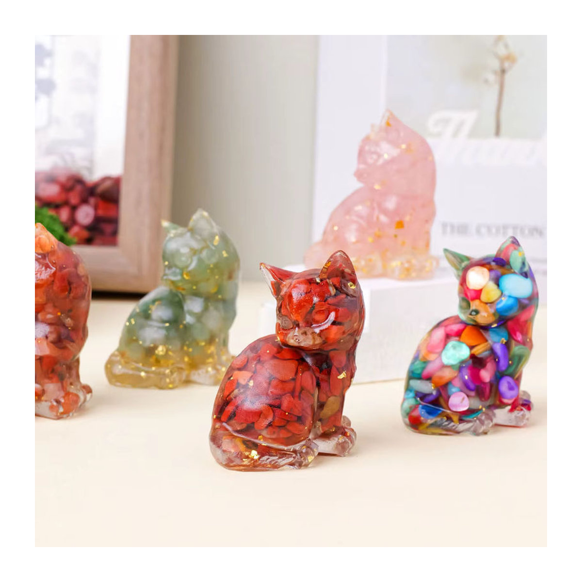 Runyangshi Dekoration Katze aus Kunstharz in Rot und Mehrfarbig als Tier-Deko für Wohnkultur und Geschenke - Bild 5