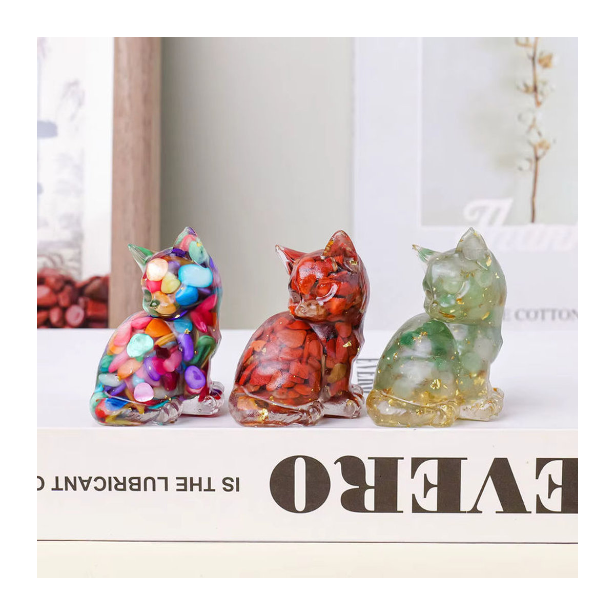 Runyangshi Dekoration Katze aus Kunstharz in Rot und Mehrfarbig als Tier-Deko für Wohnkultur und Geschenke - Bild 6