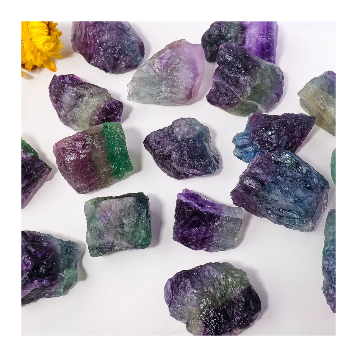 Runyangshi Fluorit Rohmineralien in mehrfarbiger Naturoptik als dekorative Kristalle in unregelmäßiger Form - Bild 3