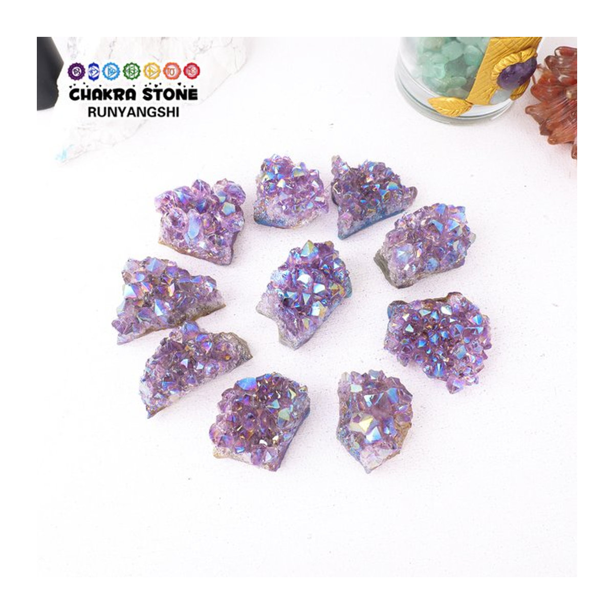 Runyangshi Halo Amethyst Cluster Engel Aura Regenbogen Kristall Stein in Mehrfarbig und Lila - Bild 1