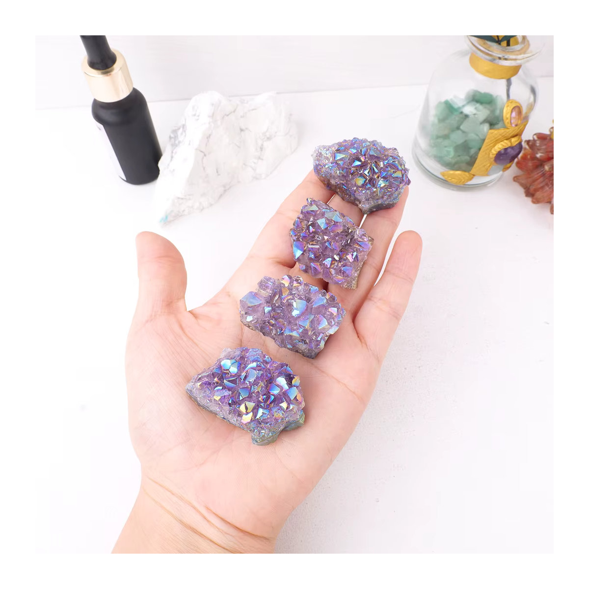 Runyangshi Halo Amethyst Cluster Engel Aura Regenbogen Kristall Stein in Mehrfarbig und Lila - Bild 3