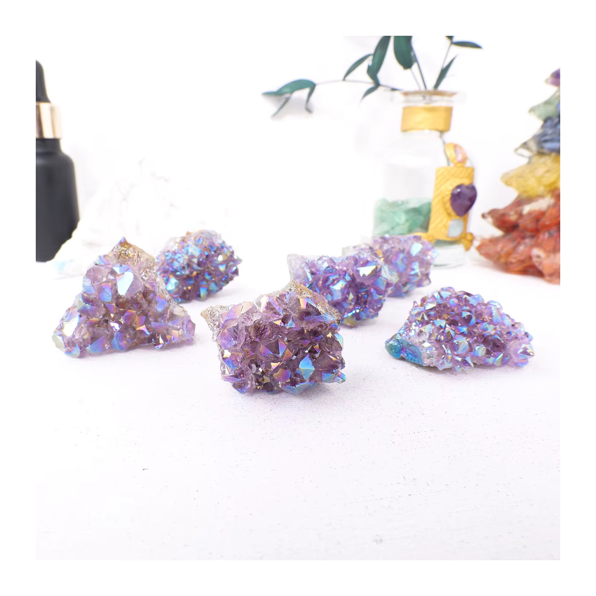 Runyangshi Halo Amethyst Cluster Engel Aura Regenbogen Kristall Stein in Mehrfarbig und Lila - Bild 6