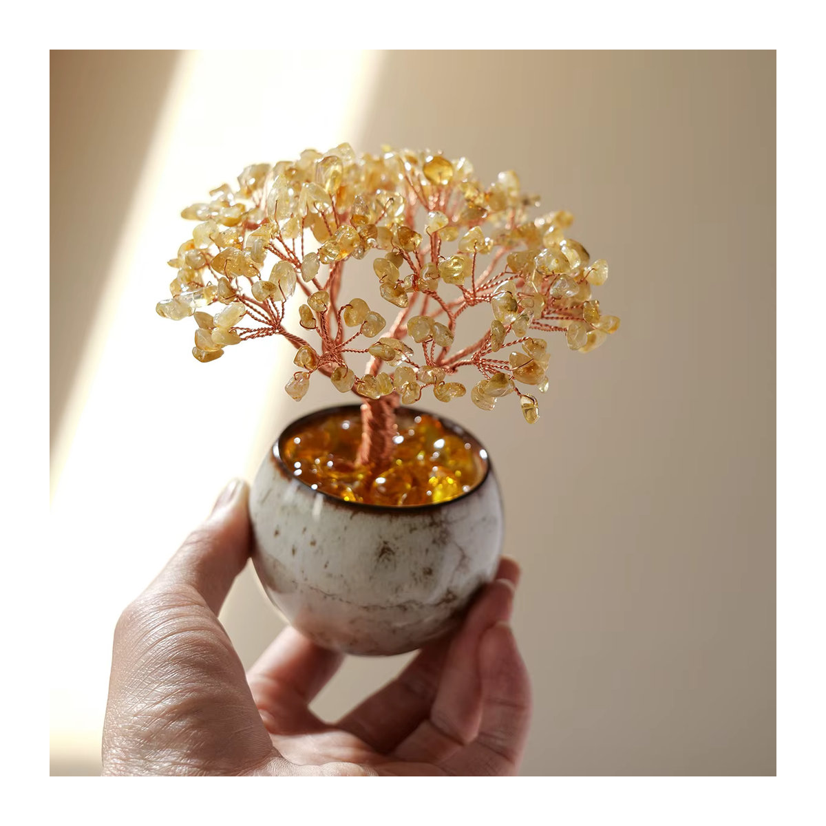 Runyangshi Kristallbaum aus Amethyst, Citrin und Quarz in den Farben Lila, Gelb und Rosa als dekoratives Schalen-Ornament im Bohemian-Stil - Bild 2