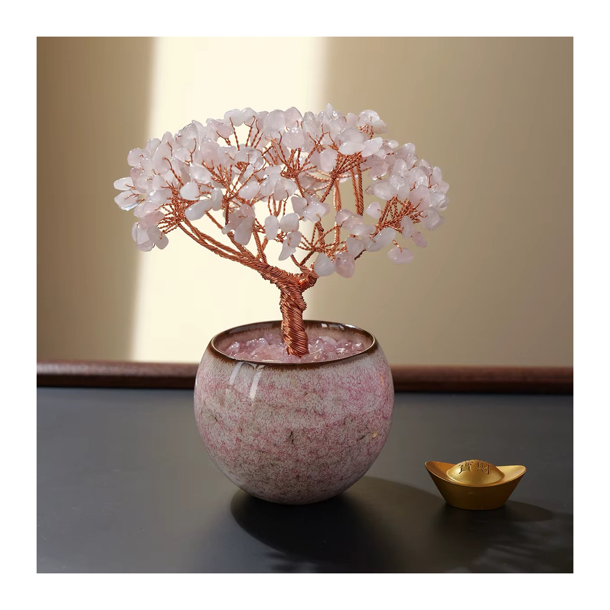 Runyangshi Kristallbaum aus Amethyst, Citrin und Quarz in den Farben Lila, Gelb und Rosa als dekoratives Schalen-Ornament im Bohemian-Stil - Bild 3