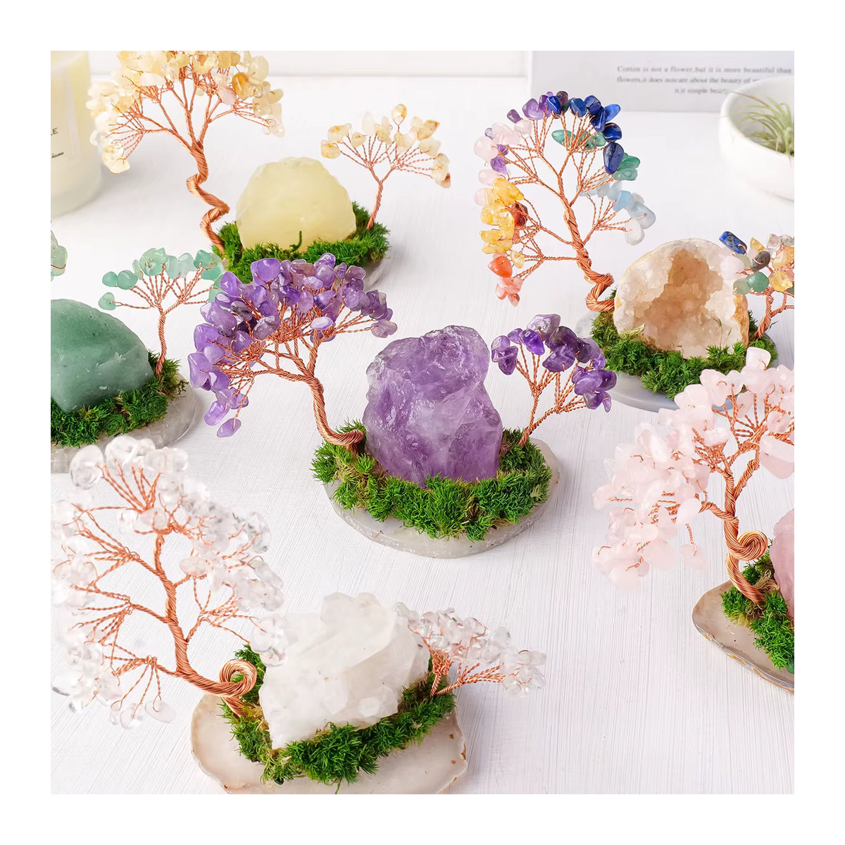Runyangshi Kristallbaum aus Amethyst, Rosenquarz und Achat mit Blattbasis in Lila, Rosa und Mehrfarbig für dein Home Decor - Bild 5