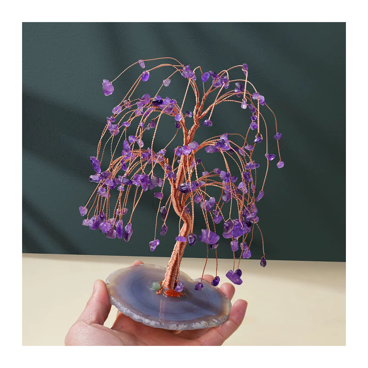 Runyangshi Kristallbaum aus Amethyst und Rosenquarz mit Achat-Basis für dein Home Decor in Lila und Rosa - Bild 4