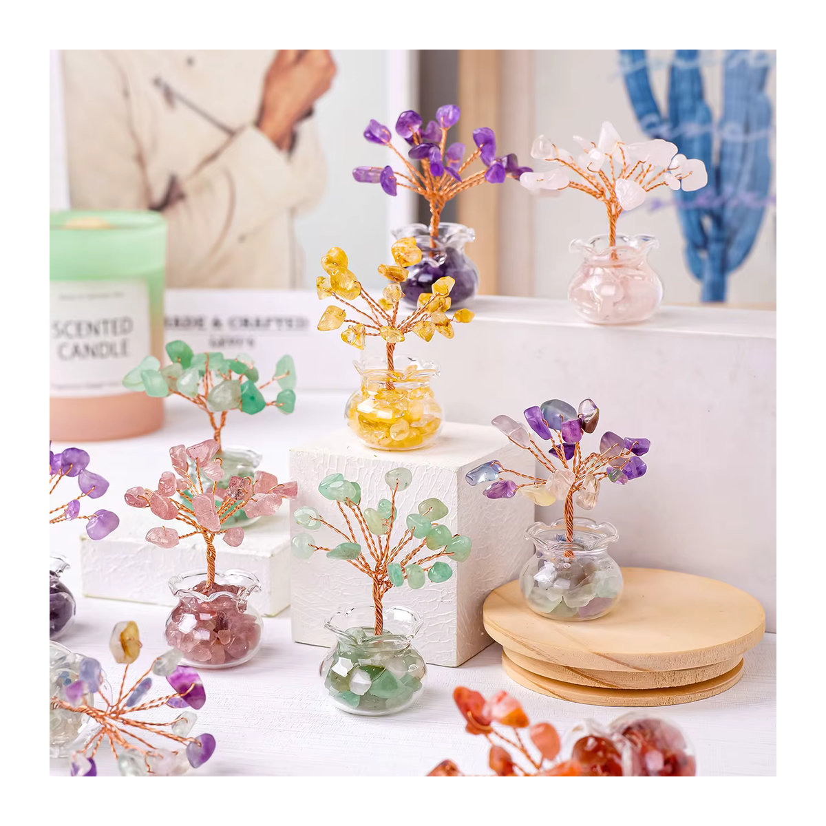 Runyangshi Kristallbaum aus natürlichen Steinen für Reiki und Feng Shui, Dekoration als künstlicher Bonsai in Gelb und Mehrfarbig - Bild 3