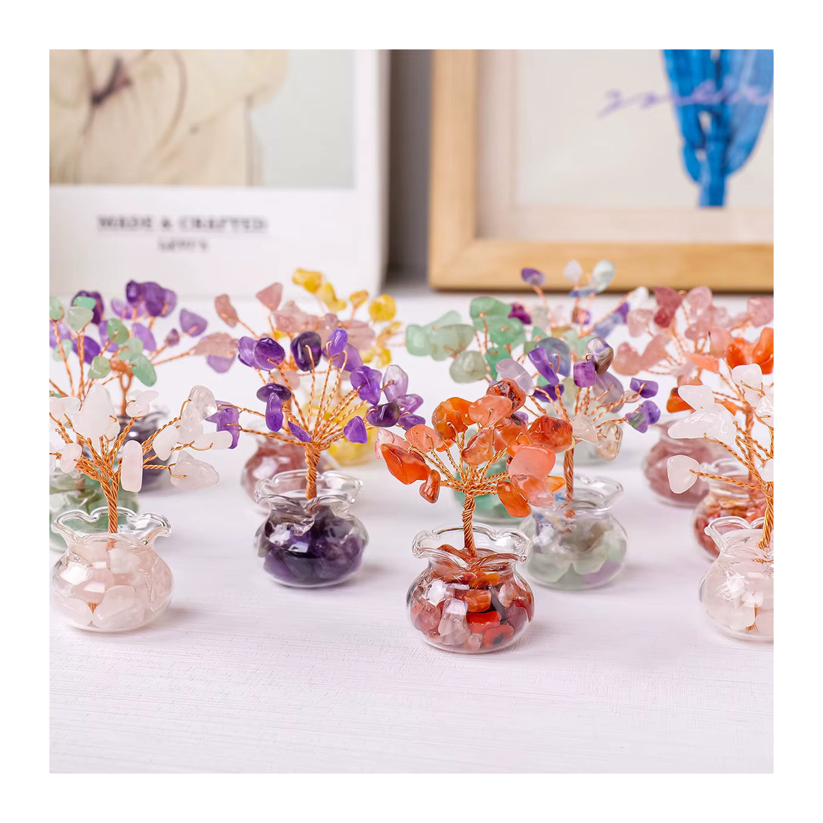 Runyangshi Kristallbaum aus natürlichen Steinen für Reiki und Feng Shui, Dekoration als künstlicher Bonsai in Gelb und Mehrfarbig - Bild 4