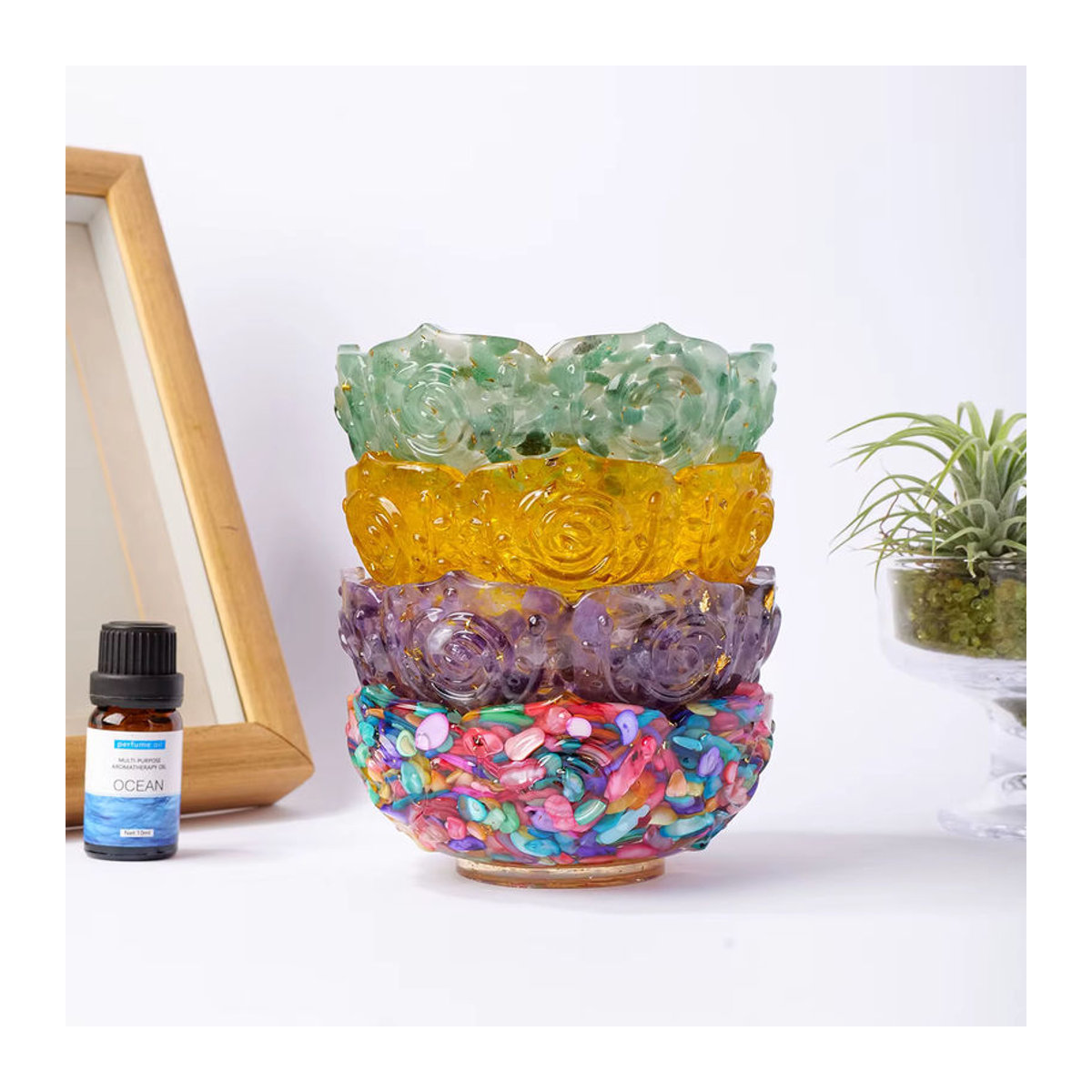 Runyangshi Lotus Schale aus Epoxidharz und natürlichem Kristallkies in Lila und Mehrfarbig für Meditation und Wohnkultur - Bild 3