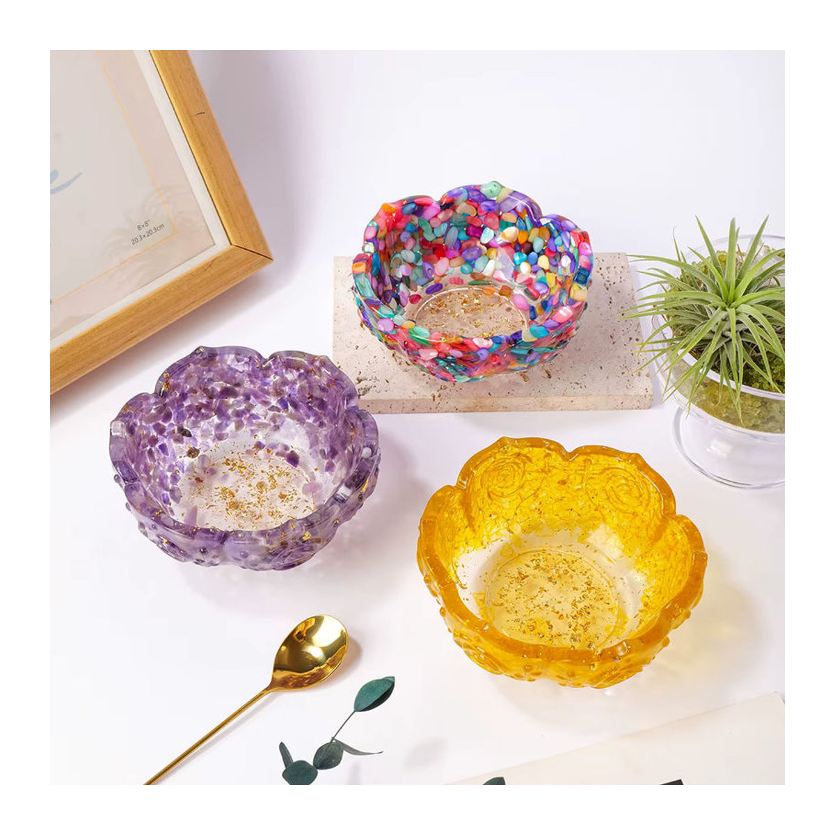 Runyangshi Lotus Schale aus Epoxidharz und natürlichem Kristallkies in Lila und Mehrfarbig für Meditation und Wohnkultur - Bild 6