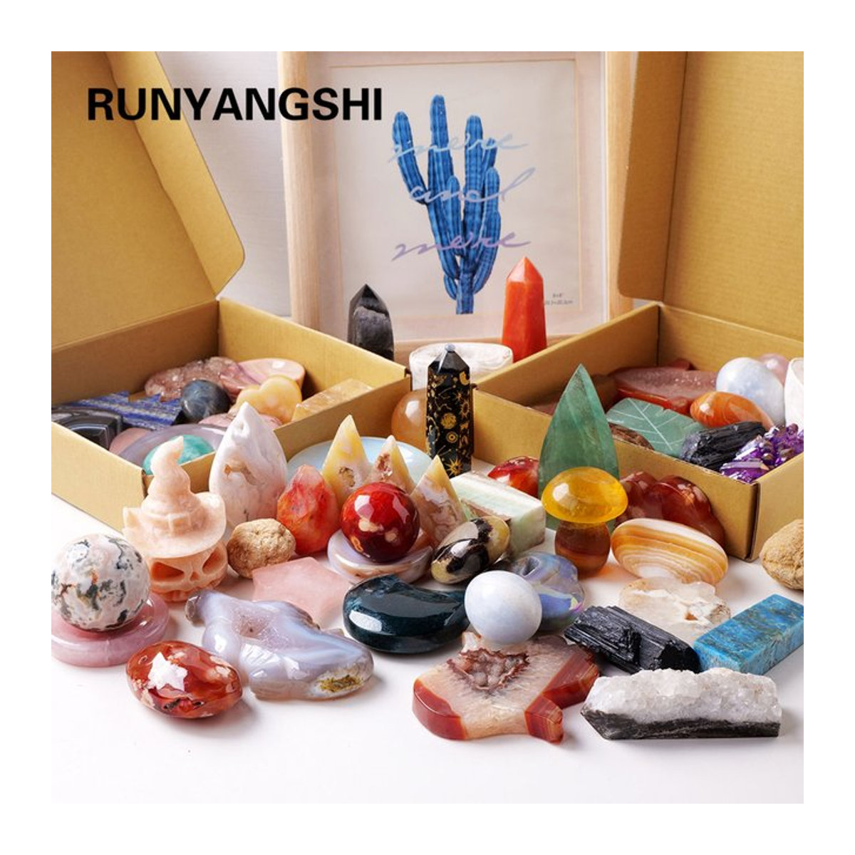 Runyangshi Natürliche Kristall Mineral Proben Set, 1 kg Mehrfarbige Steine in Blind Box zur Energie Sammlung und Geographie Lehre - Bild 1