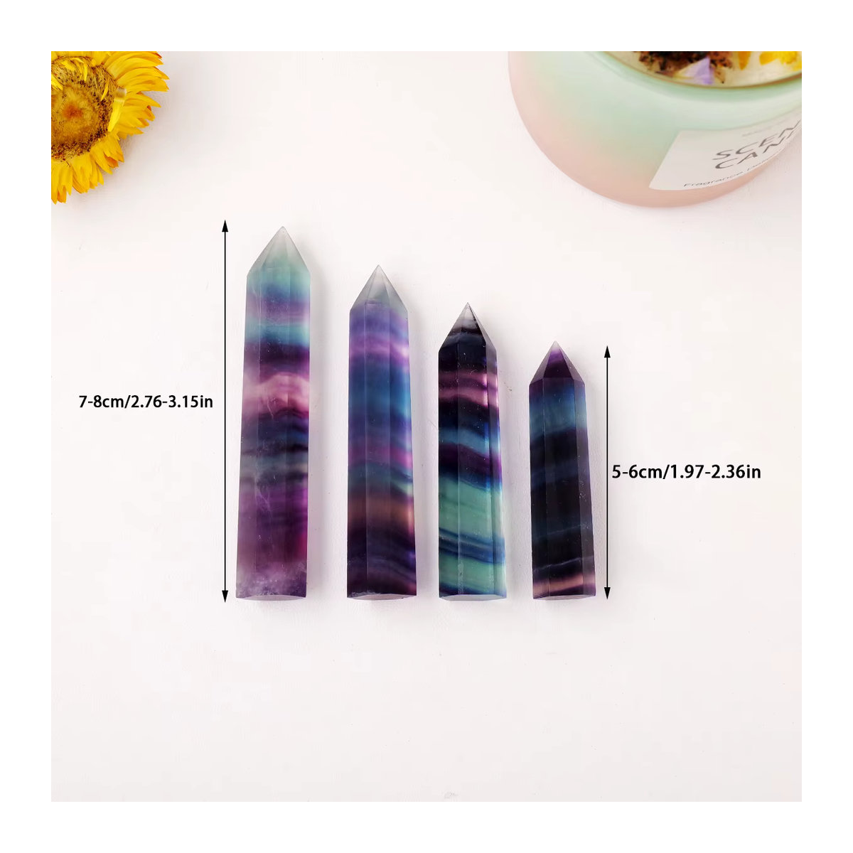 Runyangshi Natürlicher Regenbogen Fluorit Kristall Obelisk in geometrischer Form, mehrfarbig - Bild 2