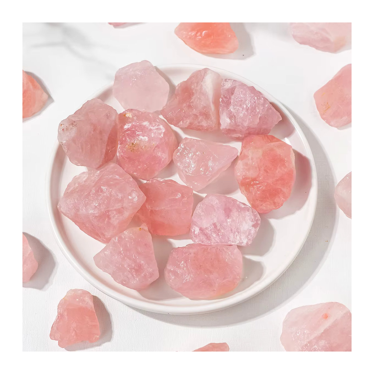 Runyangshi Natürlicher Rosenquarz als Rohstein in Rosa für Aroma Diffusoren, 50 g unregelmäßige Kristall-Mineralien zur Dekoration - Bild 5