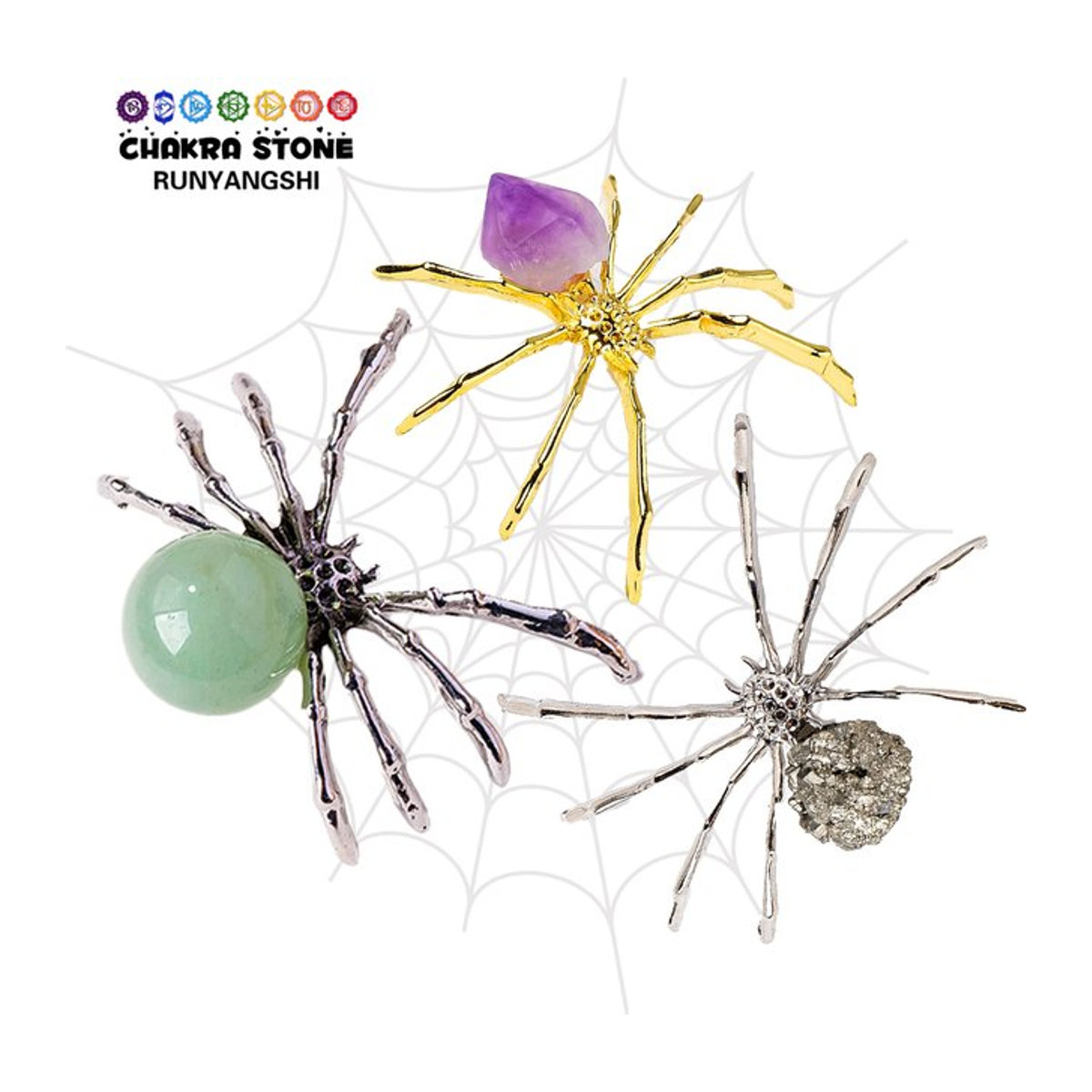 Runyangshi Naturstein Quarz Spinne als handgemachtes Kristall-Miniatur-Ornament in Mehrfarbig für deine Dekoration - Bild 1