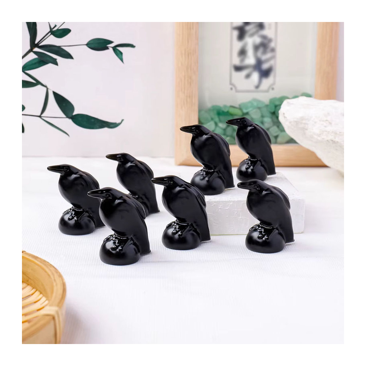 Runyangshi Obsidian Krähe Figur aus natürlichem Edelstein in Schwarz als Kristall Handwerk und Halloween Dekoration - Bild 2
