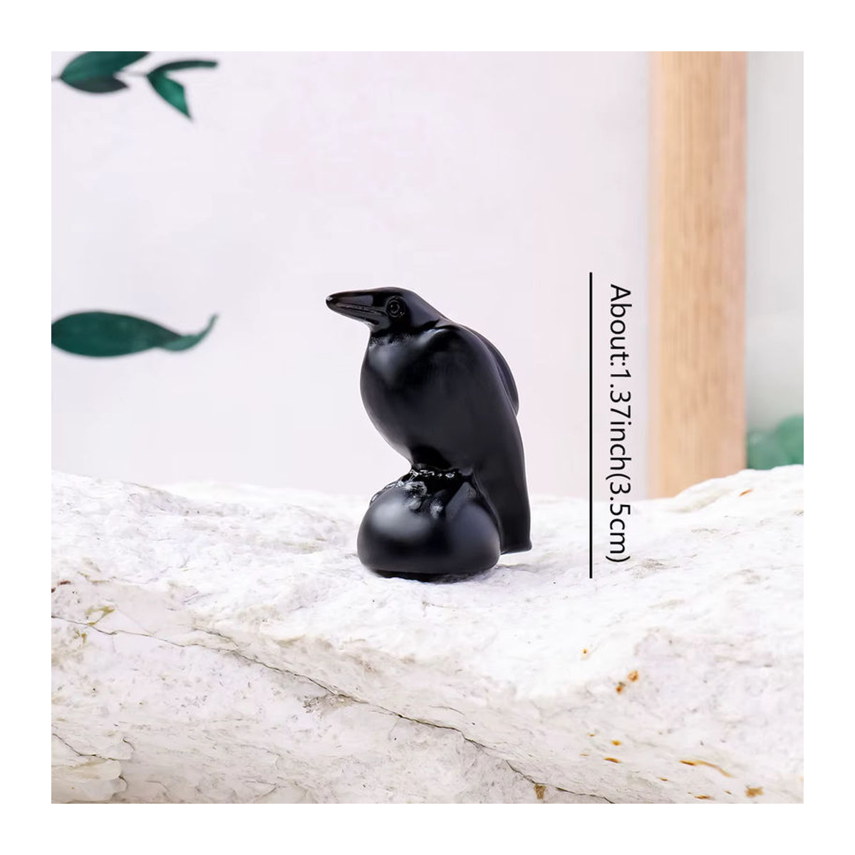 Runyangshi Obsidian Krähe Figur aus natürlichem Edelstein in Schwarz als Kristall Handwerk und Halloween Dekoration - Bild 4
