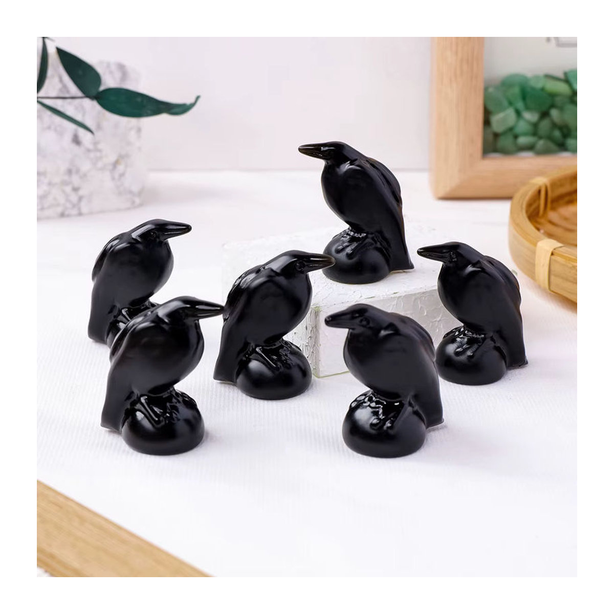Runyangshi Obsidian Krähe Figur aus natürlichem Edelstein in Schwarz als Kristall Handwerk und Halloween Dekoration - Bild 5