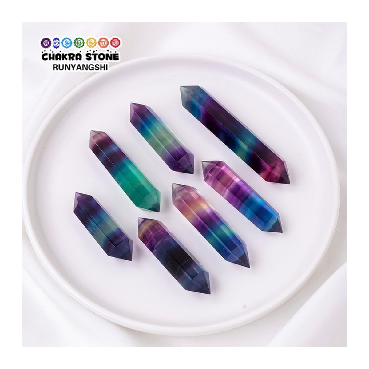 Runyangshi Regenbogen Fluorit Kristall Prisma in sechseckiger Form, mehrfarbiges Edelstein Ornament für Reiki und Wohnkultur - Bild 1