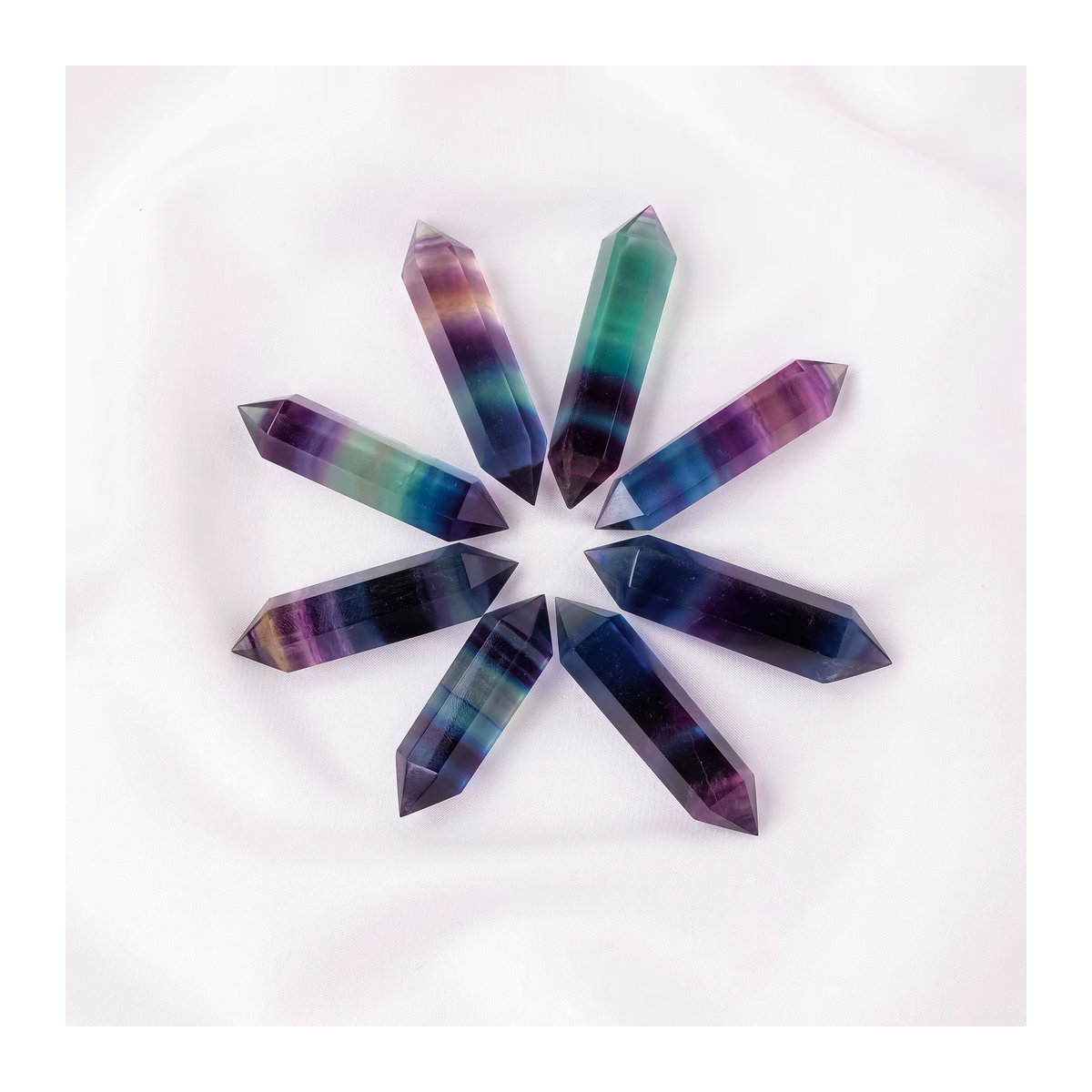 Runyangshi Regenbogen Fluorit Kristall Prisma in sechseckiger Form, mehrfarbiges Edelstein Ornament für Reiki und Wohnkultur - Bild 4