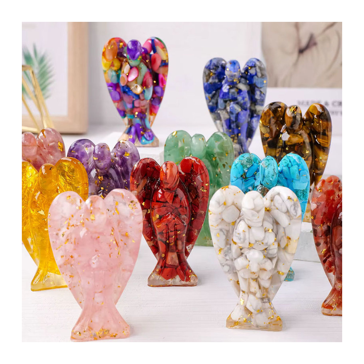 Runyangshi Schutzengel Figur aus natürlichem Kristall Amethyst und Rosenquarz in Lila, Rosa und Mehrfarbig - Bild 3