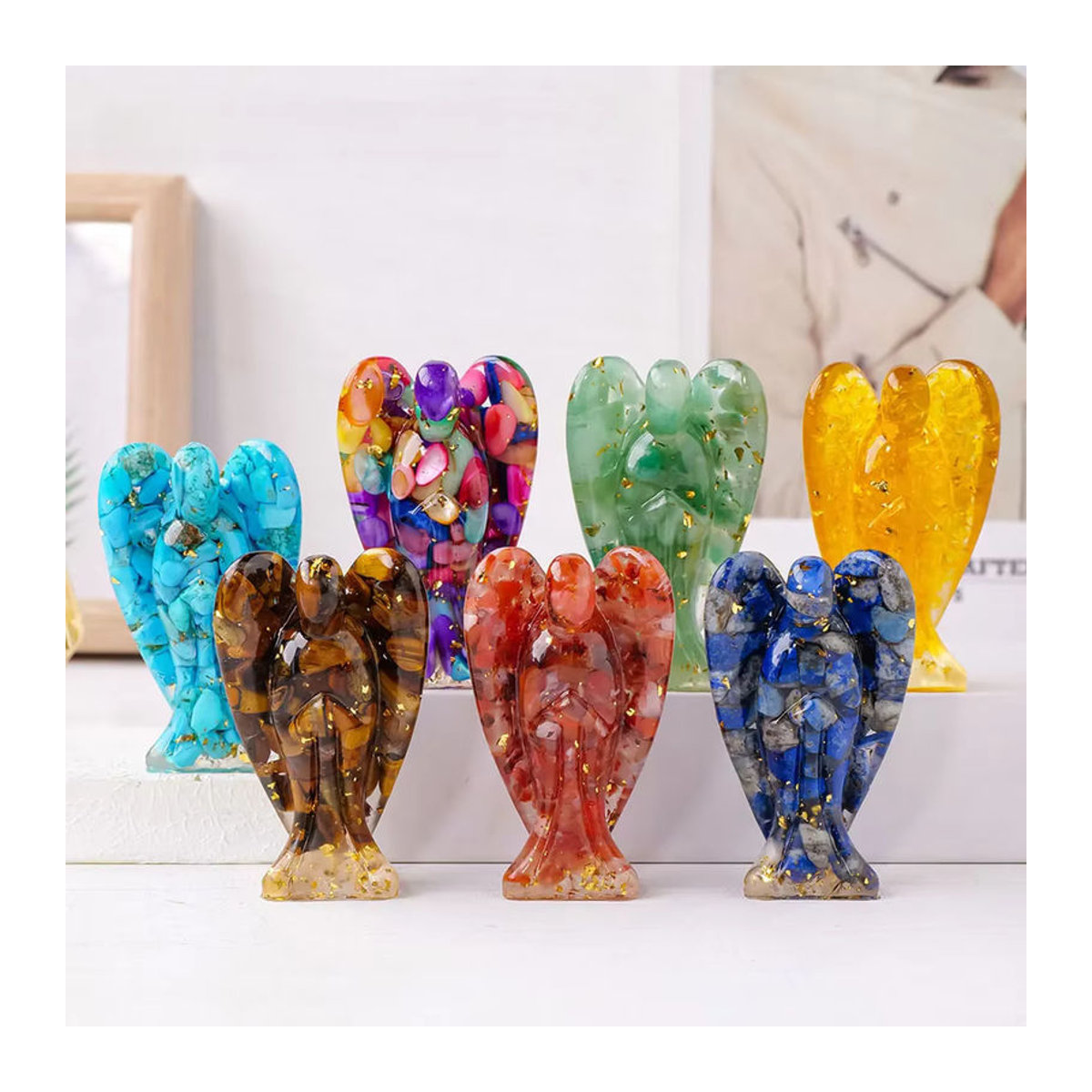 Runyangshi Schutzengel Figur aus natürlichem Kristall Amethyst und Rosenquarz in Lila, Rosa und Mehrfarbig - Bild 6